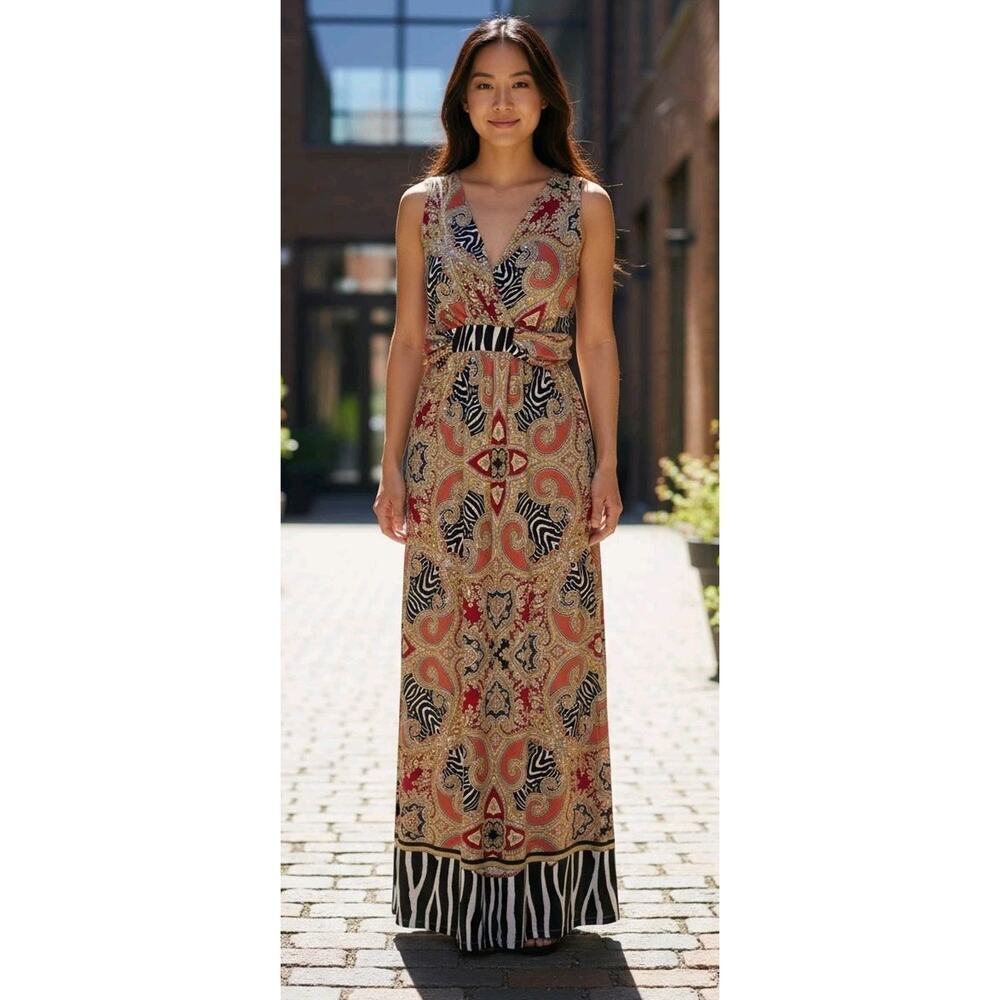 SOMA Moroccan Paisley Print Lounge Dress Soft Stretch Maxi Size Small Comfy Soft